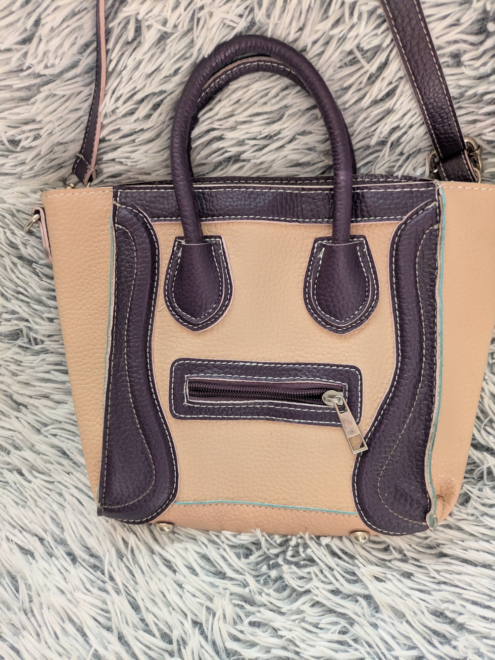 Two-Tone Beige and Dark Brown Women’s Satchel Shoulder Bag